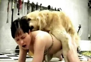 Dirty sex with a dog on the floor