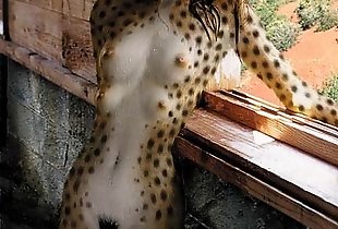 Striking lady-leopard stripped
